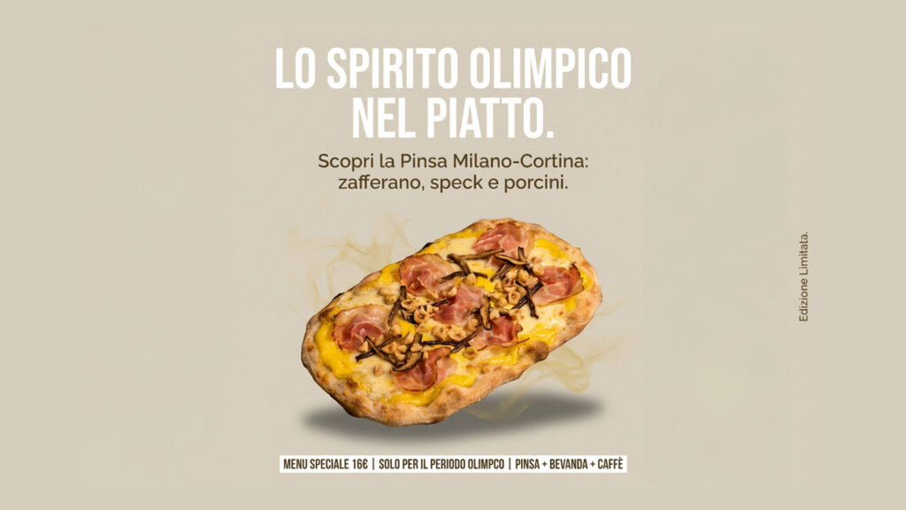 In occasione delle Olimpiadi Invernali Milano-Cortina 2026, Un’Altra Pasta celebra lo spirito sportivo italiano con una creazione inedita: la Pinsa “Milano-Cortina”. Una base bianca con sola mozzarella, avvolta da una crema di zafferano (panna, mascarpone e zafferano), impreziosita da speck, porcini e granella di nocciole. Un mix di sapori che racconta l’incontro tra tradizione e gusto contemporaneo.